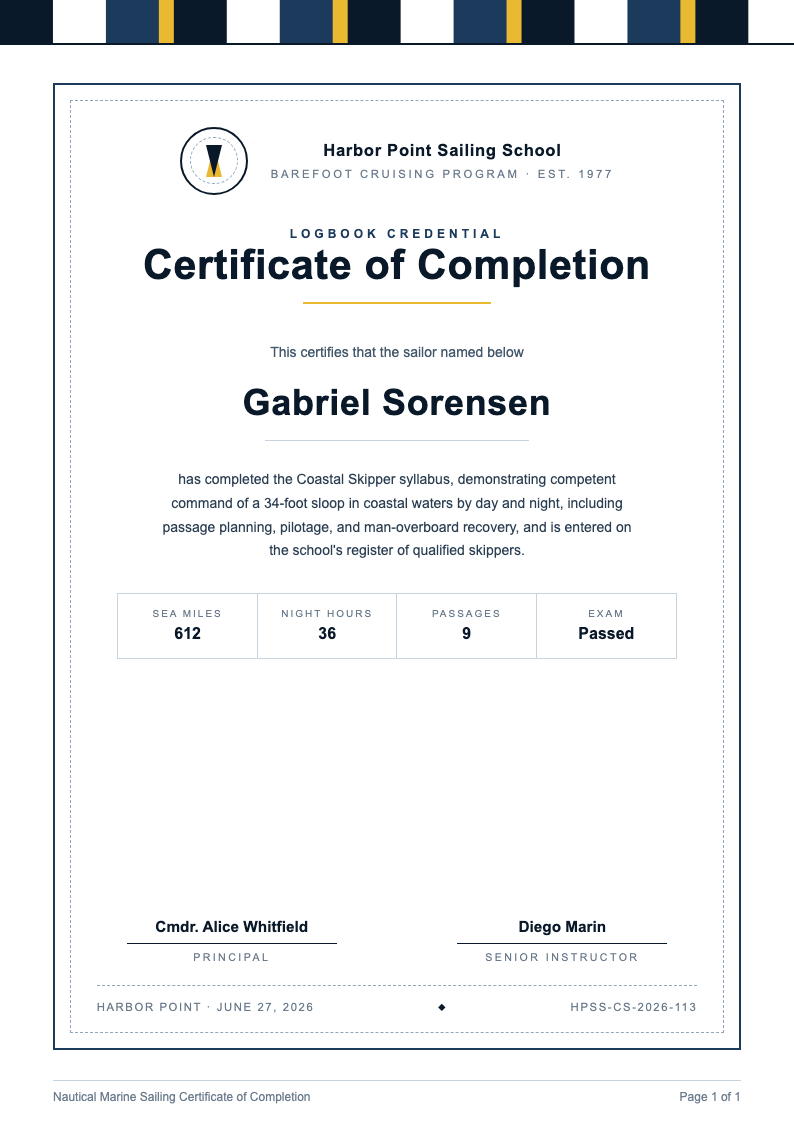 Nautical marine certificate